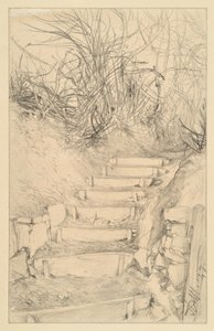 Treppe im Freien mit Gestrüpp von Adolph Menzel