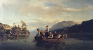 Abend in Krøderen von Adolph Tidemand