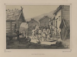 Illustration aus dem Buch Norge fremstillet i Tegninger von P.Chr. Asbjørnsen, veröffentlicht von Chr. Tønsberg (Norwegen, 1848) von Adolph Tidemand
