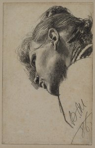 Kopf einer jungen Frau von unten gesehen von Adolph Menzel