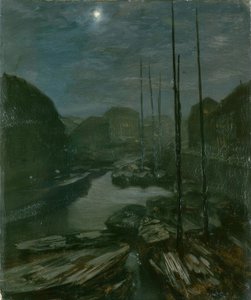 Mondschein über der Friedrichsgracht im alten Berlin von Adolph Menzel