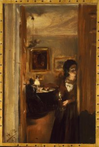 Wohnzimmer mit Menzels Schwester von Adolph Menzel