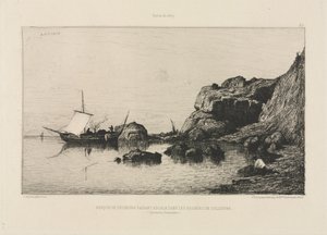 Fischerboot macht einen Hafenanlauf an den Felsen von Collioure, 1878 von Adolphe Appian