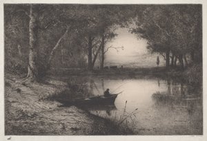 Fischer in einem Boot am Flussufer von Adolphe Appian