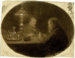 Zwei Freunde an einem Tisch von Adolphe-Felix Cals