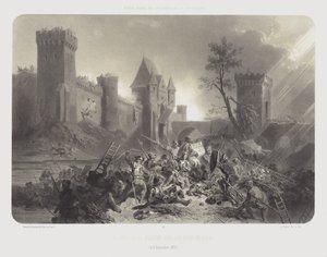 Johanna von Orleans verwundet vor den Mauern von Paris, 8. September 1429 (Lithografie) von Adolphe Jean Baptiste (after) Bayot
