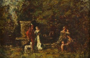 Elegante Figuren in einer Waldlichtung, ca. 1860-80