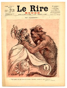 Cover von „Das Rote Lachen“, satirisch in Farben von Adolphe Leon Willette