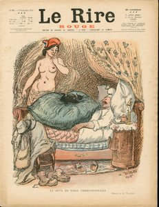 Titelblatt von „Das rote Lachen“, satirisch in Farben von Adolphe Leon Willette
