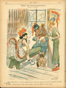 Lachen, Satirisch in Farben: Krawatte der Annäherung - Kartenspiel - Marianne, Bär, Albion Britannia - Illustration von Adolphe (Willette) (1857-1926) von Adolphe Leon Willette