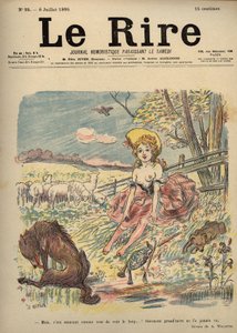 Rotkäppchen - Schäferin oben ohne, Rotkäppchen - Aber es macht Spaß, den Wolf zu sehen...! Wahrscheinlich hat Oma ihn nie gesehen. Zeichnung von A. Willette für das Lachen Nummer 35, 6. Juli