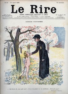 Frühlingskandor - In einem Blumenwald streichelt ein Priester das Gesicht eines nackten Kindes, das hinter seinem Rücken einen Bogen und Pfeile sowie ein Paar Flügel versteckt. Nicht wissend, dass er Amor ist, fragt er ihn, ob er neu ist, da ihn noch nie j