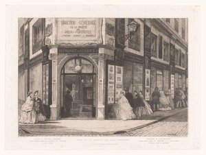 Ansicht des Geschäfts von Cadart und Luquet mit Damen und Herren bei den Schaufenstern