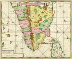 Karte von Südindien und Ceylon, nach einem Werk von ca. 1720 des niederländischen Kartographen Adriaan Reland