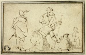 Zwei Soldaten, Frau mit Krug und Kind von Adriaen Brouwer
