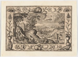 Abrahams Opferung Isaaks, aus Landschaften mit Alten und Neuen Testamentsszenen und Jagdszenen von Adriaen Collaert