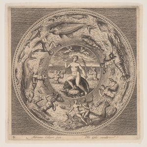 Galathea, aus einem Satz von Entwürfen für Teller (Fonds de Coupe) von Adriaen Collaert