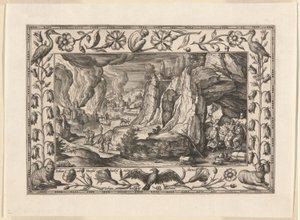 Lot und seine Töchter, aus Landschaften mit alten und neuen Testamentsszenen und Jagdszenen von Adriaen Collaert