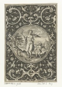 Medaillon mit Venus und Amor in Umrahmung von Grotesken mit Blumen, Girlanden, Tieren und Maskarons von Adriaen Collaert