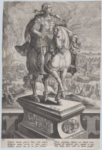 Tafel 11: Reiterstatue des Titus, dreiviertel rechts gesehen, Vesuv..., ca. 1587-89