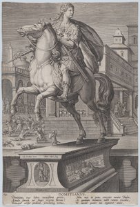 Tafel 12: Reiterstatue von Domitian, dreiviertel nach links gesehen, mit seinem ..., ca. 1587-89
