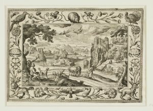 Der Fall des Ikarus, aus Landschaften mit Alten und Neuen Testament-Szenen und Jagdszenen von Adriaen Collaert