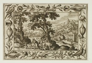 Die von Elija verfluchten und von der Bärin gefressenen spottenden Kinder, aus Landschaften mit alten und neuen Testamentsszenen und Jagdszenen von Adriaen Collaert