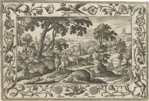 Flucht nach Ägypten (Landschaften mit biblischen, mythologischen Szenen und Jagdszenen) von Adriaen Collaert