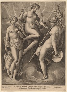 Venus, Juno und Minerva von Adriaen Collaert after Jan van der Straet