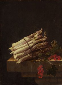 Stillleben mit Spargel und roten Johannisbeeren von Adrian Coorte