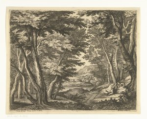 Landschaft mit drei Männern an einer Lichtung im Wald von Adriaen Frans Boudewyns