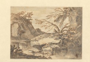 Landschaft mit großen Felsen im Wasser von Adriaen Honich (attributed to)