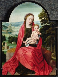 Jungfrau mit dem Christuskind, das ein Stiefmütterchen hält von Adriaen Isenbrandt or Isenbrant