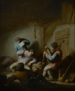Scheuneninneres mit Bauern, die Musik machen von Adriaen Jansz. van Ostade