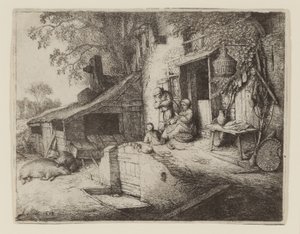 An der Hüttentür - Die Spinnerin von Adriaen Jansz. van Ostade