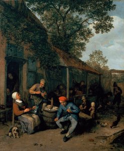 Bauern rauchen und feiern vor einer Taverne, 1676 von Adriaen Jansz. van Ostade