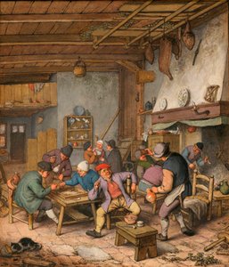 Raum in einem Gasthaus mit Bauern, die trinken, rauchen und Backgammon spielen von Adriaen Jansz. van Ostade