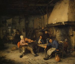 Geigenspieler und trinkende Bauern in einer Taverne, 1663 von Adriaen Jansz. van Ostade