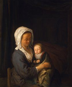 Frau hält ein Kind auf ihrem Schoß von Adriaen Jansz. van Ostade