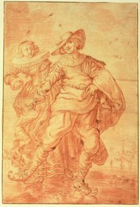 Eine Dame und ein Herr beim Schlittschuhlaufen, um 1625 von Adriaen Pietersz van de Venne