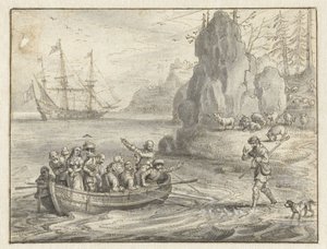 Celadon bittet Piraten, ihn mit seiner entführten Frau Galatea mitzunehmen von Adriaen Pietersz van de Venne