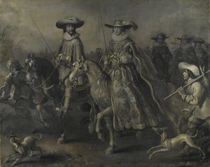 Friedrich V. (1596-1632), Kurfürst der Pfalz, König von Böhmen, und seine Frau Elizabeth Stuart (1596-1662) zu Pferd