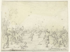 Männer und Jungen werfen Schneebälle von Adriaen Pietersz van de Venne