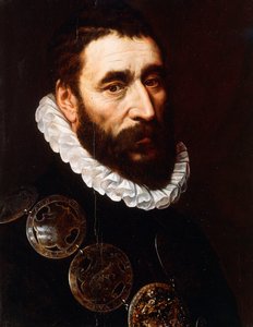 Porträt eines bärtigen Mannes, Brustbild, mit Halsbergen von Adriaen Thomasz Key