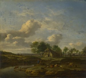 Landschaft mit einem Bauernhof an einem Bach, 1661 von Adriaen Velde van de