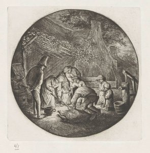 Bauernfamilie beim Schlachten eines Schweins von Adriaen van Ostade