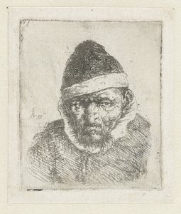 Büste eines alten Bauern mit einer Spitzmütze von Adriaen van Ostade