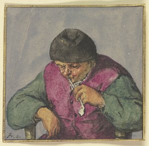 Halbfigur eines sitzenden Bauern mit Pfeife