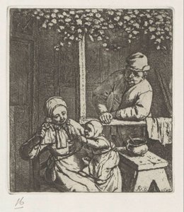 Mutter mit Kind auf dem Schoß, das nach einer Puppe greift