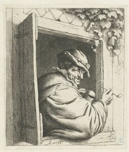 Rauchender Bauer in einem Fenster von Adriaen van Ostade